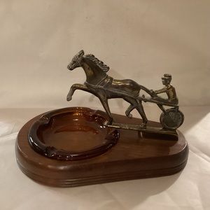 Mid Century Modern Ashtray Harness Racing horse and jockey